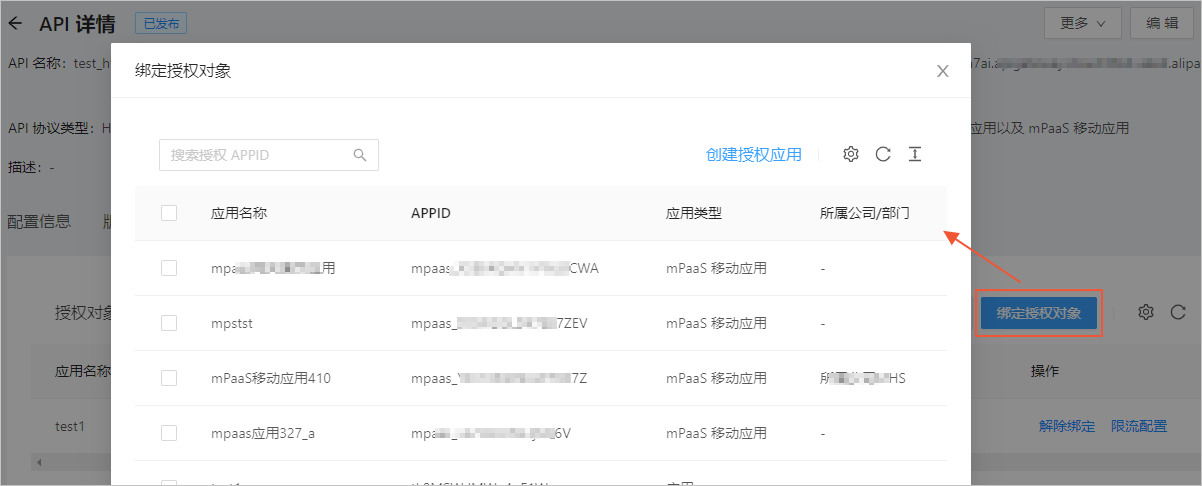绑定授权对象