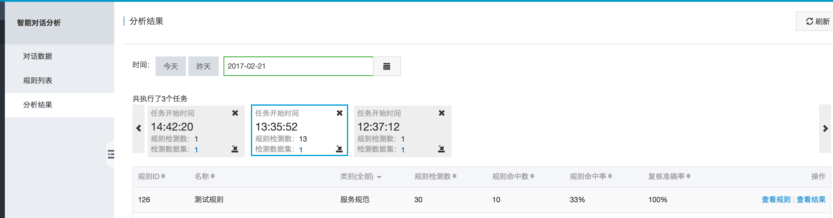 分析任务结果列表
