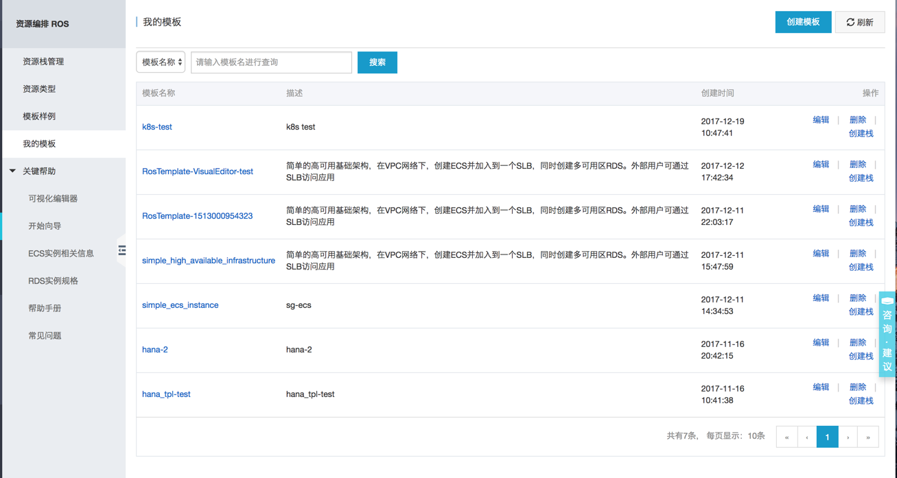 私有模板list