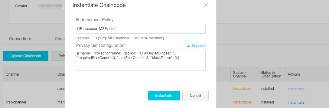 Instantiate the chaincode